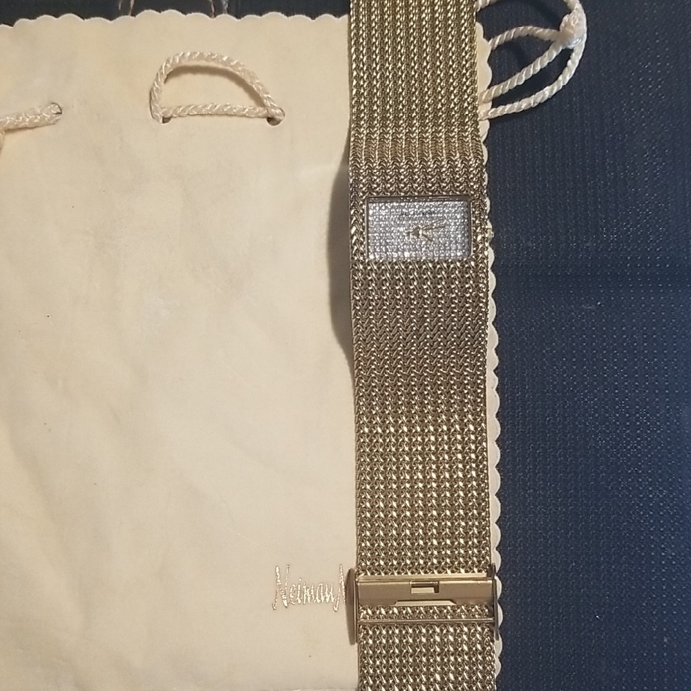 Gold Mesh Watch with Crystal Accents
